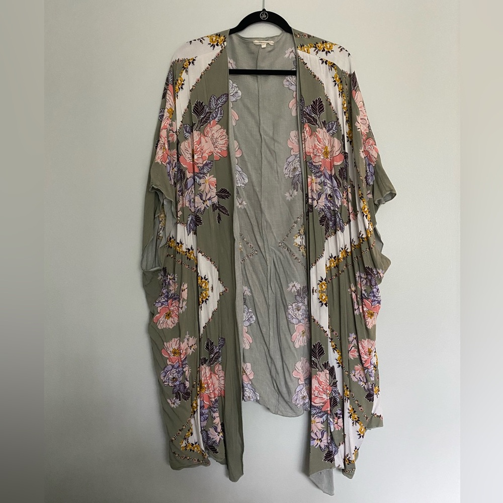 maurices olive floral kimono